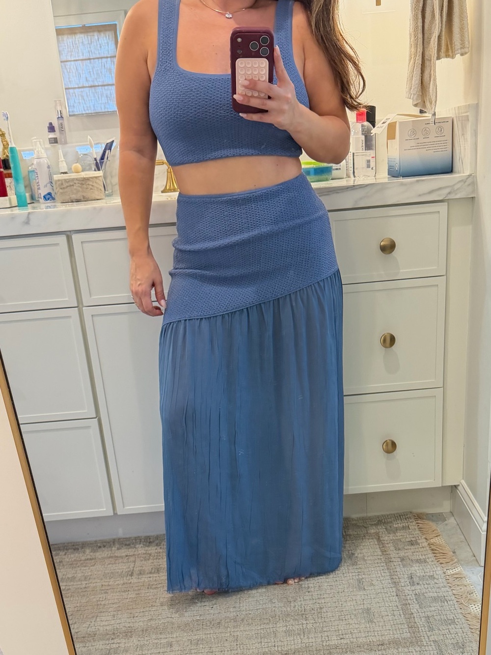Zara Blue Knit Crop Top & Maxi Skirt Set